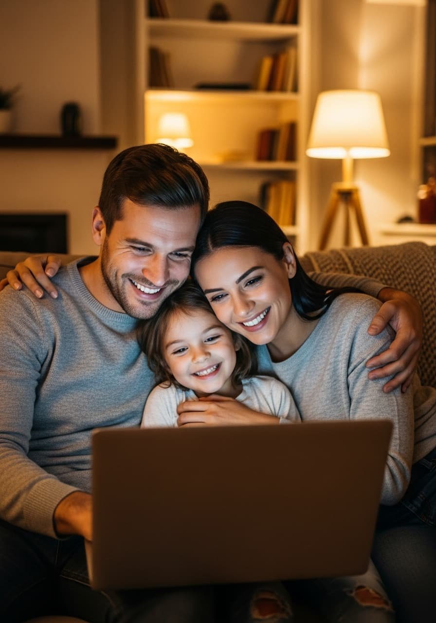 Happy family at home in the evening